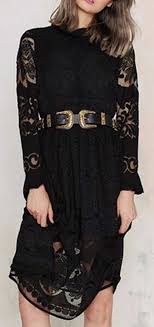 I Would Love To Wear This Lace Dress With My Black Cowboy Boots Love The Western Style Belt Long Sleeve Crochet Fl Fashion Lace Dress Black Long Sleeve Dress