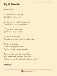It is also the title of a new book by ottone m. Key To Friendship Poem By Anonymous