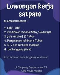 Bahkan kedepannya sektor tenaga kerja di bidang medis atau kesehatan ini akan terus dibutuhkan. Lowongan Satpam Malang Gibran Waluyo 5 Apr 2021 Loker Atmago Warga Bantu Warga