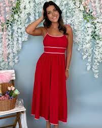 Windswept Red Shoulder Tie Midi Dress