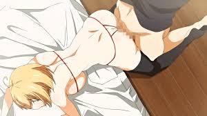 mary (toshi densetsu series), toshi densetsu series, animated, animated  gif, 1boy, 1girl, ass, bed, bedroom, blonde hair, bottomless, breasts, butt  crack, censored, clothed sex, dimples of venus, doggystyle, green eyes,  hetero, large