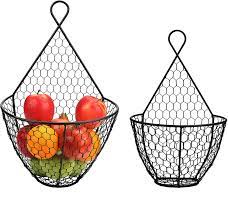 Metal fruit basket with cover. Belle Vous Black Fruit Basket Hanging Wall Basket Metal Pack Of 2 Storage Basket Wall Mounted In Large And Small Storage Basket Wire Rustic Storage For Fruit Vegetables And