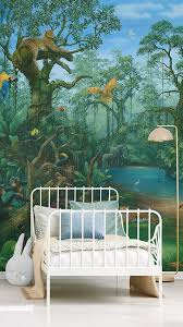 Green is the main color of jungle themed bedroom with shades of brown being secondary. Jungle Wallpaper For Kids Room Kids Bedroom Wallpaper Kids Room Wallpaper Jungle Wallpaper
