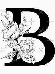 B Botanical Monogram Detailed Peony Drawing Sticker By Epine In 2020 Peony Drawing Name Drawings Ink Illustrations