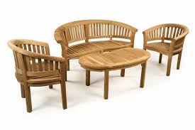Tikamoon presents this round solid teak coffee table with a treated, metal structure. Teak Garden Bench Set With Coffee Table Armchairs Homegenies