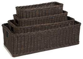 Line a long basket with super soft hand towels and add in a glass or ceramic bowl for small soaps or bath crystals. Long Low Wicker Basket Baskets By The Basket Lady Houzz