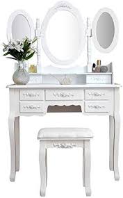 Vanity Makeup Girls Dressing Table Mirror Make Up Table Stool Set 7 Drawers Foldable 3 Mirror Stoo In 2020 Dressing Table Set Dressing Table Mirror Makeup Vanity Set
