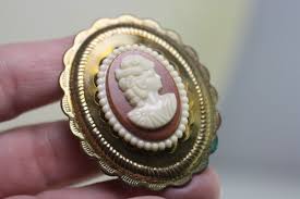 Cameo Brooch Argos Brooches Peach Moonstone Blue Gem Peach Brooch Vintage  Red Brown