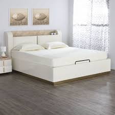 A queen platform bed frame with storage allows for easy organization in small bedrooms. Paris Riviera Queen Size Bed With Hydraulic Storage Multicolour Compressed Wood Queen Size Bedding Bed Headboard With Shelves