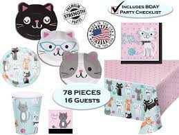 So this post is going to be for all the cat owners out there that want to celebrate with their feline friends on their birthday or caturday. Cat Themed Birthday Party Supplies For 16 Dessert And Dinner Plates Napkins Cups Tablecover Thank You Stickers And Checklist Premium Strength Kittens Cats Purr Fect Deluxe 16 Servings Buy