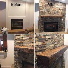 Fireplace Mantel Rustic Distressed Wood Floating Shelf Custom Etsy Rustic Farmhouse Fireplace Faux Stone Fireplaces Stone Fireplace Makeover