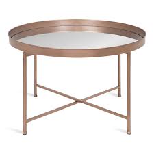 Kate And Laurel Celia Round Metal Foldable Coffee Table With Mirrored Tray Top Rose Gold Walmart Com Walmart Com