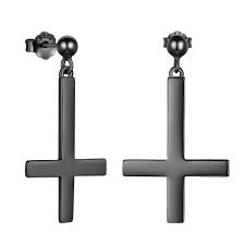 The earrings are secured with hinged backs. Inverted Cross Earrings Solid 925 Sterling Silver Gold Plated Women Men Unisex Upside Down Cross Dangle Earrings Stud Satanic Statement Earrings Best Birthday Buy Online In Colombia At Desertcart Co Productid 143591014