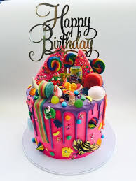 Candyland Birthday Cake Electric Pink With Purple Chocolate Drip Candy Birthday Cakes Creative Birthday Cakes Drip Cake Recipes