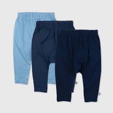 Honest Baby Boys 3pk Organic Cotton Cuff Less Harem Pants Blue Target