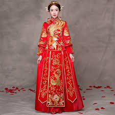 Traditional Chinese Wedding Gown Dress Women Cheongsam Embroidery Dragon Phoenix Qipao Oriental Party Dresses Red Qi Pao Co Dau Toc Va Lam đẹp Dep