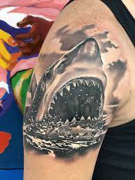 A shark conjures up an image of a predator of the oceans. Shark Tattoo Shark Tattoos Sleeve Tattoos Tattoos