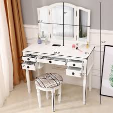 Modern wooden white bedroom vanity sets makeup table with stool and led bulbs fold mirror. White Vanity Sets With Mirror And Bench Modern High End Vanity Desk Bedroom Vanity Table With Detachable Top 180 Rotating Mirror Makeup Dressing Table With Cushioned Stool For Women Q11010 Walmart Com
