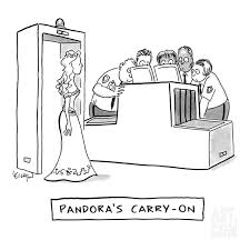 This Can T End Well Pandora S Carry On New Yorker Cartoon Premium Giclee Print By Robert Leighton At Art Com New Yorker Cartoons Cartoon Jokes Funny Memes