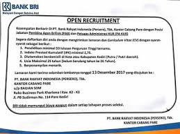 Lowongan kerja bumn terbaru februari 2021 di pt bank rakyat indonesia (persero) tbk. Lowongan Kerja Bank Kediri Zona Ilmu 2