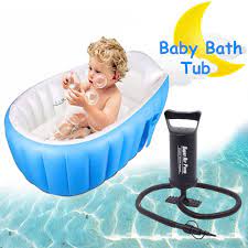 Use one hand to support baby's head, then slowly lower them. Hsm Inflatable Baby Bath Tub Blue With Free Hs 112 Two Way Super Air Pump Black Lazada Ph
