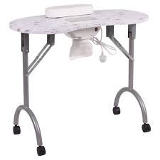 Giantex Folding Portable Vented Manicure Table Nail Desk Salon Spa With Fan Bag Silver Flowers In 2020 Manicure Table Nail Desk Portable Manicure Table