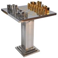 1970s Polished Aluminum And Brass Chess Table And Pieces Chess Table Modern Game Tables Chess