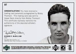 Bobby Thomson Autographed 1999 Upper Deck Century Legends New York Giants  Epic Signatures Card