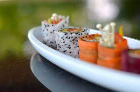 Raw Sushi Rolls Veggie Fruits Cover Mango Dragon Fruit Melon Carrot