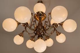 Monumental Brass Chandelier Wall Lights With Opaline Glass Globes 1920s Set Of 5 For Sale At Pamono