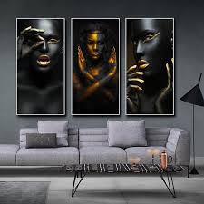 Maybe you would like to learn more about one of these? 3 Pcs Black And Gold African Woman Portrait Canvas Painting Black White Golden Afro Black Women Poster Scandinavian Wall Art Beautiful Figure Picture For Living Room Decor Wish