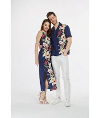 Couple Matching Made In Hawaii Men Shirt And Women Maxi Tank Dresses In Side Floral Navy Hawaiian Outfit Luau Outfits Matching Couple Outfits