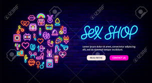 丸いレイアウトの風俗店ネオンランディングページ。軽い広告。親密な店のプロモーション。レンガの壁に夜の明るいデザイン。エロアイテム市場。ベクトルストックイラストの写真素材・画像素材  Image 178595522