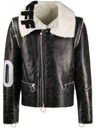 Off White Target Shearling Zip Jacket Farfetch In 2021 Designer Jackets For Men Leather Jacket Men Jackets