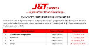 Kami beri apa yang majikan mahu. Jawatan Kosong Di J T Express Sdn Bhd Kelayakan Pmr Spm Diploma Ejawatankini Com