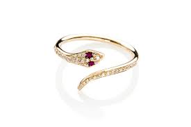 Diamond snake ring ruby eyes. Diamond Snake Ring With Ruby Eyes Ef Collection