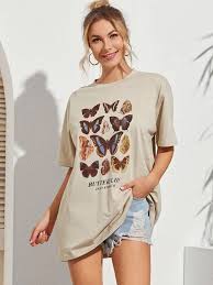 Butterfly And Letter Graphic Oversized Tee Shein Usa In 2020 Oversized Tee Shirt Oversized Tee Oversized Tee Outfit