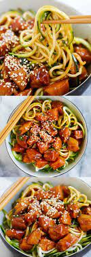 Honey Sriracha Chicken Zucchini Noodles Healthy Zoodles With Sweet And Spicy Honey Sriracha Chicken So Good You Want Zoodle Recipes Recipes Cooking Recipes