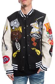 Black And White Varsity Jacket Mens Reason The Stacked Varsity Jacket In Black And White Black White Varsity Jacket Jackets Varsity