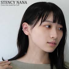 ステンレスイヤーカフ クロスラインジュエルイヤーカフ（片耳用） イヤーフック 金属アレルギー 316L