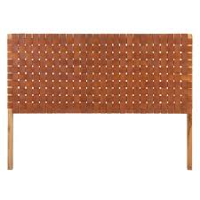 Habituellement expédié sous 1 à 4 semaines. Tete De Lit 160 Cm Bois Cuir Tresse Cognac Essaouira Univers Chambre