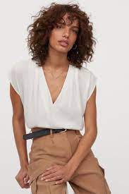 V Neck Blouse White H M V Neck Blouse Fashion Minimal Chic Style