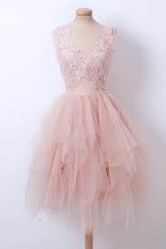 Pink Tulle V Neck Layered Short Prom Dress Lace Short Party Dress Promdress Homecoming Prom Dresses For Teens Short Prom Dress Prom Dress Short Lace