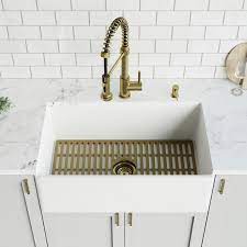 This rose gold farmhouse sink is beautiful! Vigo Silicone Protective Kitchen Sink Protective Bottom Grid For 30 In Single Basin In Matte Gold