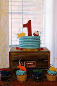 Funny Unique Birthday Cake For 1 Year Old Boy Gone Fishing The Big One Officially One Birthday Party Country Smash Fishing Themed Birthday Party Fishing Birthday Party Boys First Birthday Party Ideas