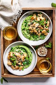 Crispy Cauliflower Gnocchi With Parmesan Pea Puree Healthy Little Vittles Recipe Recipes Healthy Recipes Gnocchi