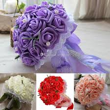 And you know they'll hold up beautifully on warm and cool wedding days alike! 23cm Rose Artificial Flower Bridal Bouquet Bride Flowers Wedding Bouquet Silk Ribbon White Purple Pink Red From So Beauty 13 39 Dhgate Com
