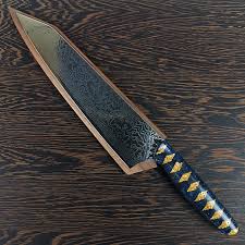 Samurai S Gold 10in 254mm Damascus Gyuto Raindrop Smooth Handle Chef Knife Damascus Hand Forged Knife