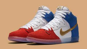 Jordan pro strong men's • white/black/gym red. Nike Sb Dunk High Red White Blue Gold Sole Collector