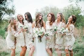 Vintage Crochet Lace Hippie Short Country Bohemian Bridesmaid Dresses 2018 Modest Long Sleeve Maid Of Bohemian Bridesmaid Bohemian Bridesmaid Dress Bridesmaid
